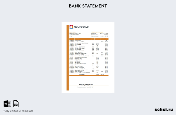 скачать цифровую версию шаблона Excel банковской выписки Чили Banco del Estado d